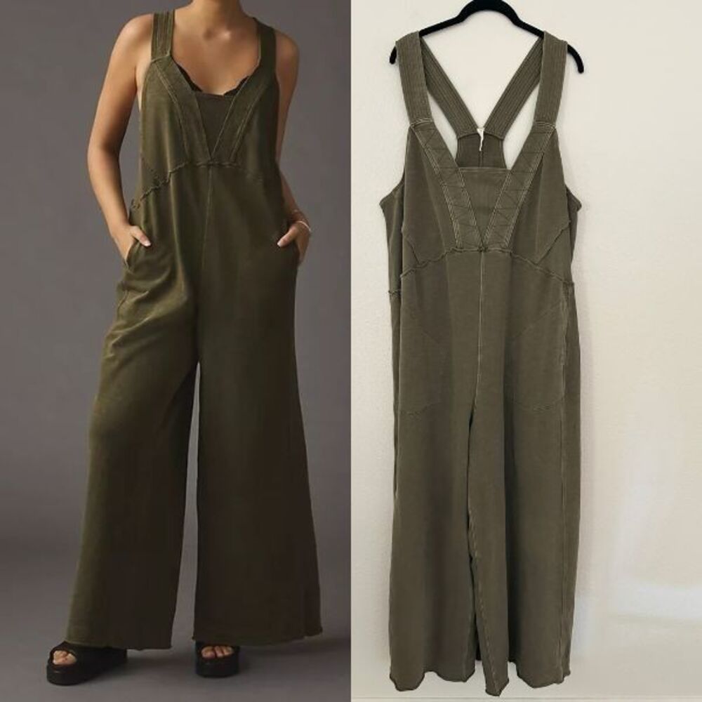 Anthropologie Daily Practice Palmra Jumpsuit Moss Green Wide Leg Women's 2X Plus